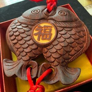 Double Fish Wooden Hanging Ornament